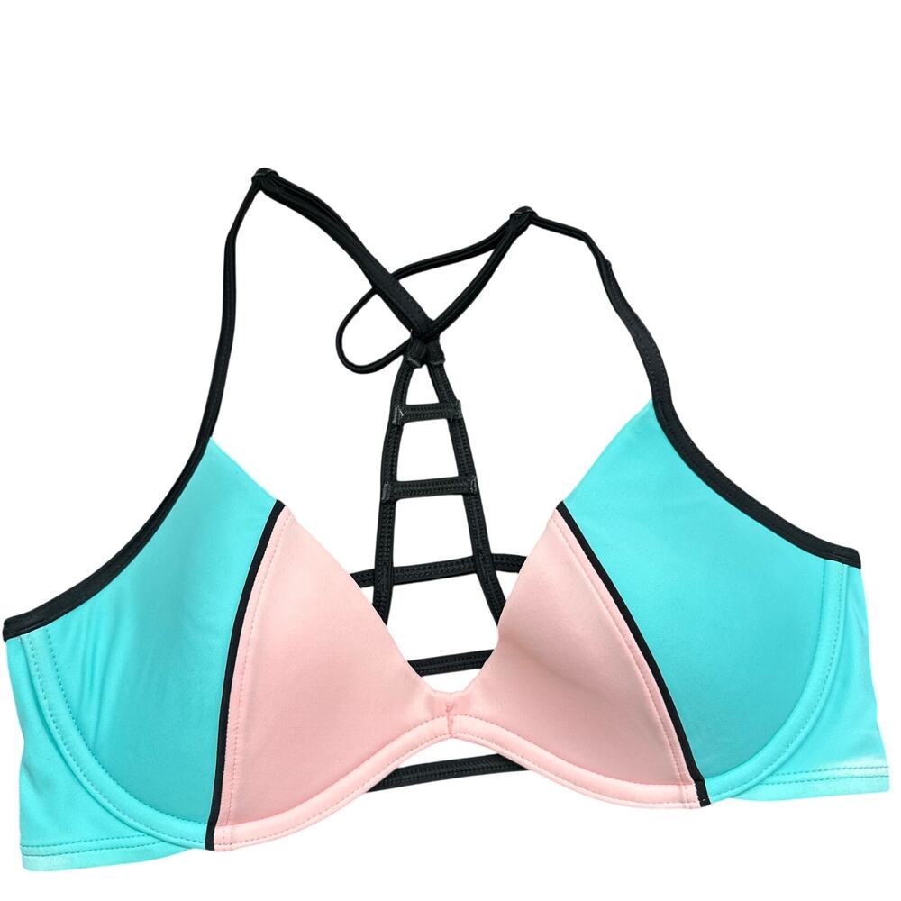 Pink Victoria’s Secret Colorblock Bikini Top Swimwear Underwire S (AA-C)